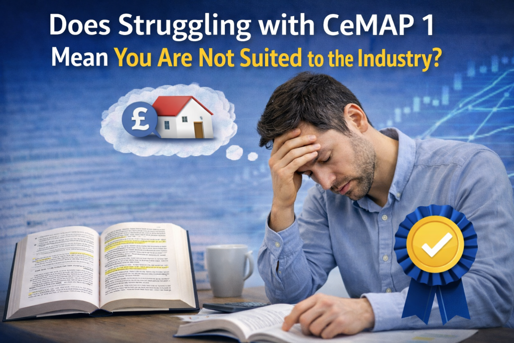 Learner studying CeMAP 1 looking concerned, with question about suitability for the mortgage industry.