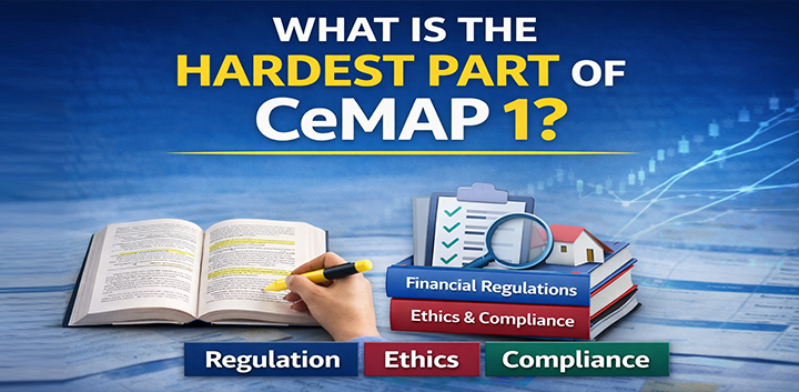 What is the hardest part of CeMAP 1 featured image showing regulation, ethics and compliance study themes.