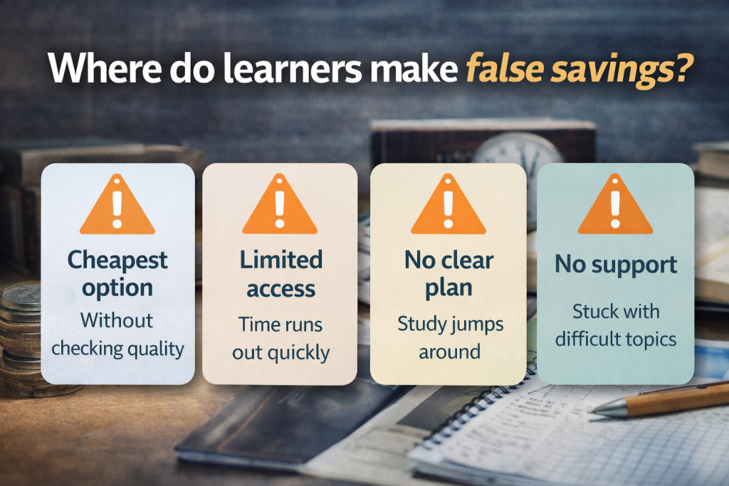 Common mistakes when trying to save money studying CeMAP including cheap materials limited access and lack of support