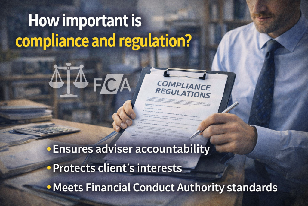 Mortgage adviser reviewing compliance documents to meet FCA regulations during mortgage advice process