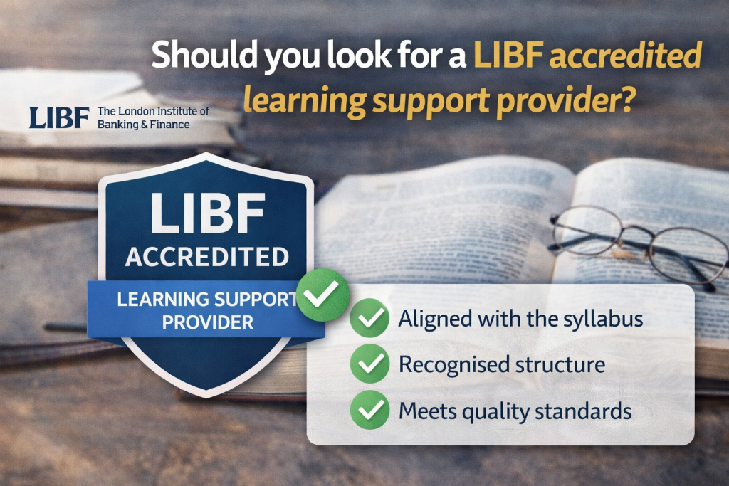 LIBF accredited CeMAP learning support provider badge with study materials showing recognised quality and structured learning support