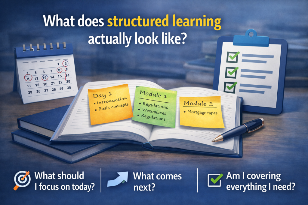 CeMAP structured learning plan with study schedule checklist and organised modules