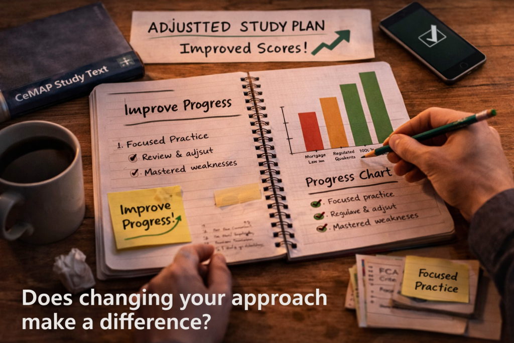 CeMAP learner improving results by changing study approach and reviewing progress notes