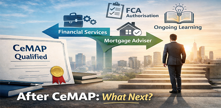 CeMAP qualified learner exploring career paths into mortgage adviser roles, FCA authorisation, and financial services