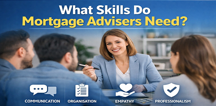 Mortgage adviser explaining options to clients showing communication, organisation, empathy and professionalism skills