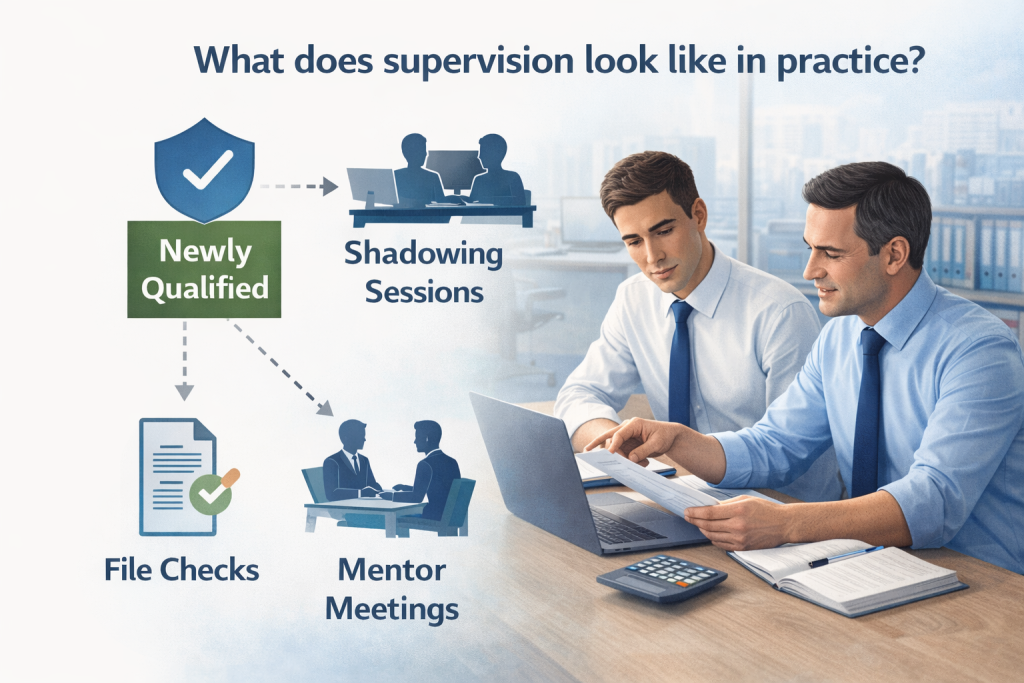Supervised mortgage adviser training with mentor support, file checks and shadowing sessions
