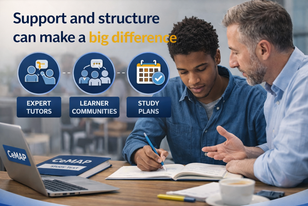 CeMAP learner studying with tutor support showing how structure and guidance improve learning