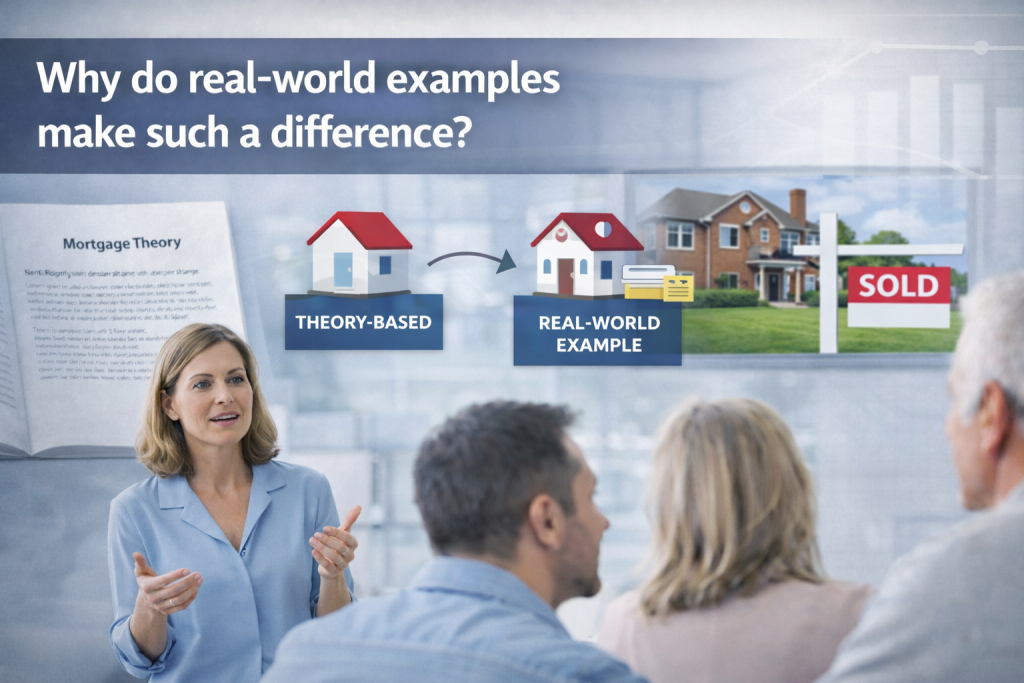 Trainer using real world examples to explain CeMAP concepts to learners in a classroom setting