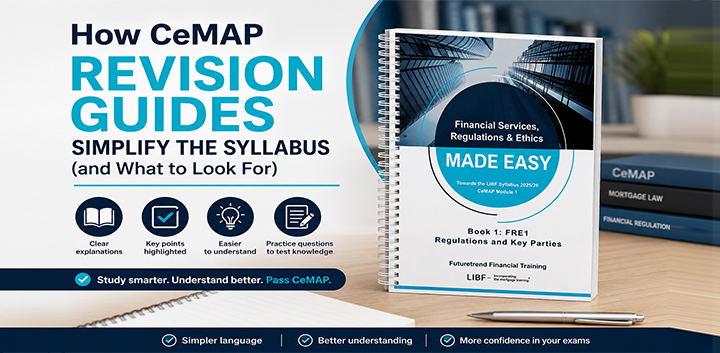 CeMAP revision guide book showing how simplified study materials make the CeMAP syllabus easier to understand