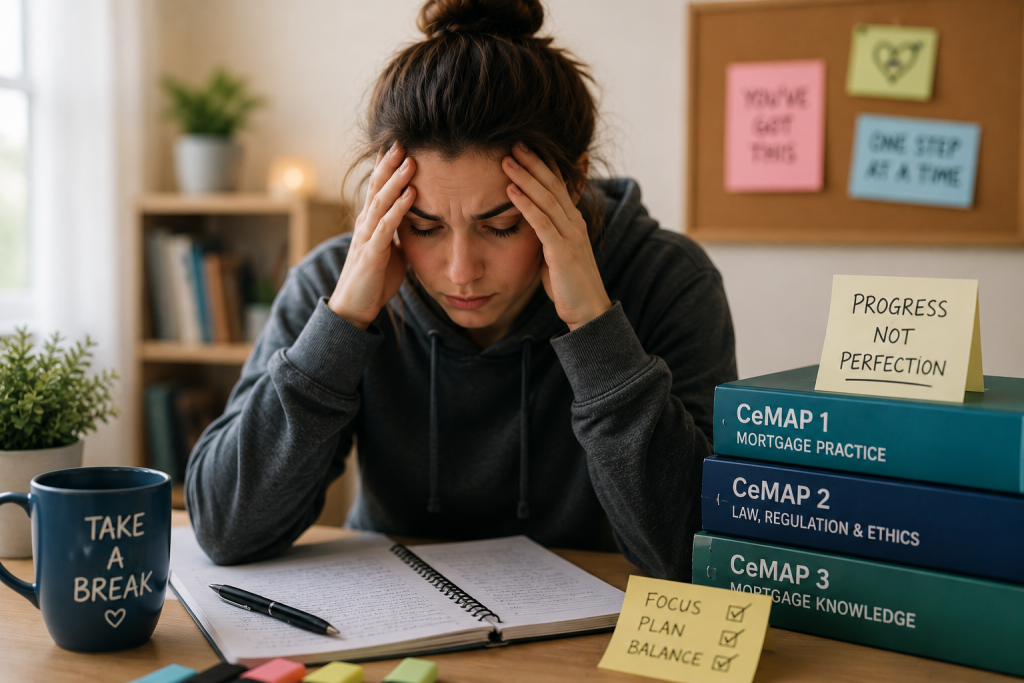 CeMAP learner looking stressed while studying, showing common warning signs of revision burnout
