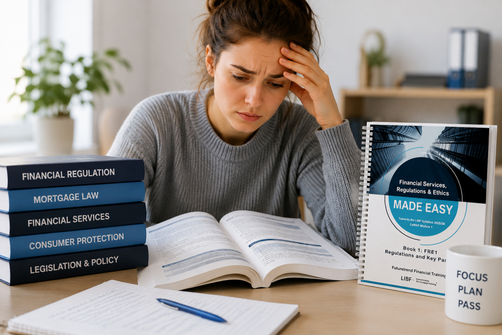 CeMAP student feeling overwhelmed by dense study materials and official mortgage regulation textbooks