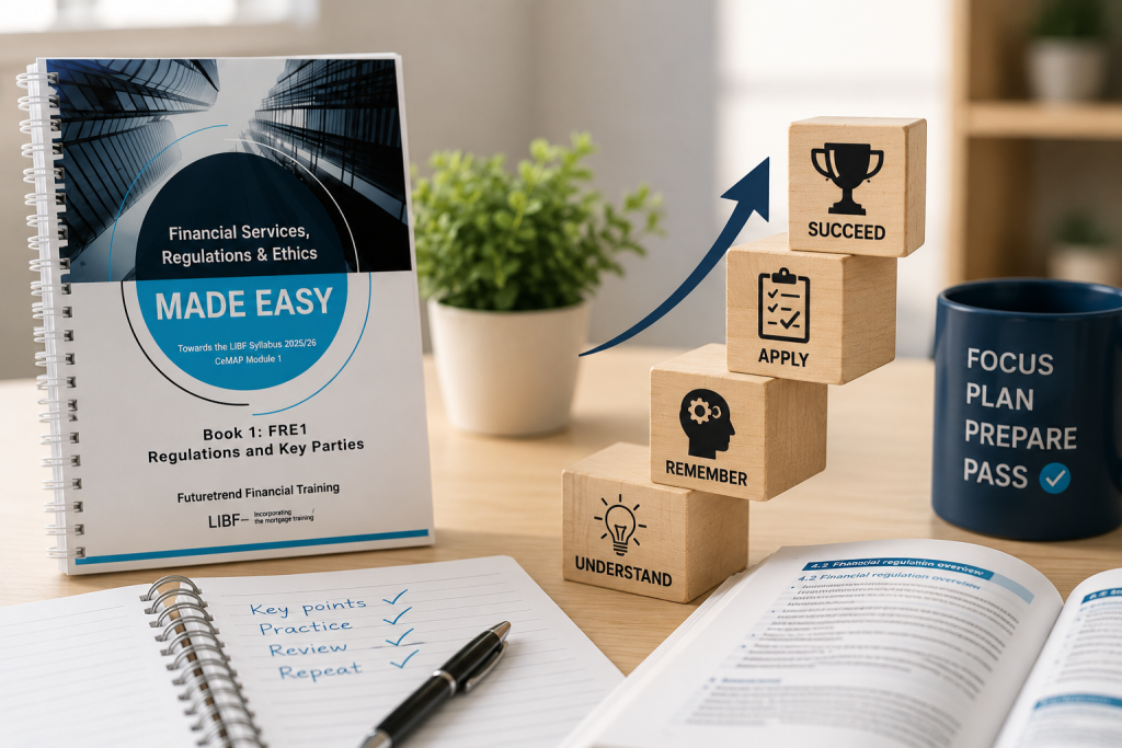 CeMAP revision guide and study workspace showing how clear explanations improve understanding and exam performance