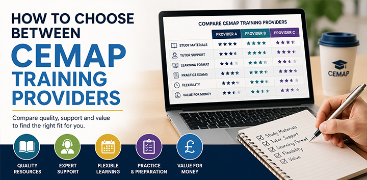 How to choose between CeMAP training providers by comparing study support, learning resources, course structure and overall value.