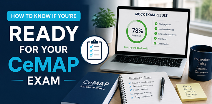 Learner reviewing CeMAP mock exam results on a laptop while preparing to book their CeMAP exam.