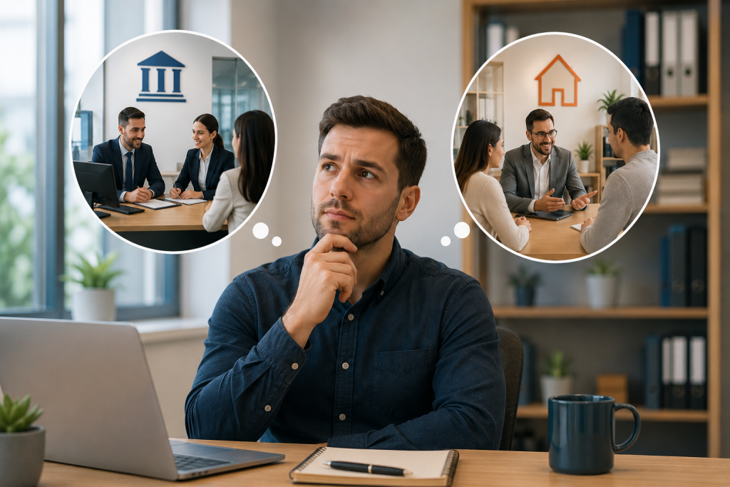 New mortgage adviser considering whether to start a career with a bank or broker firm