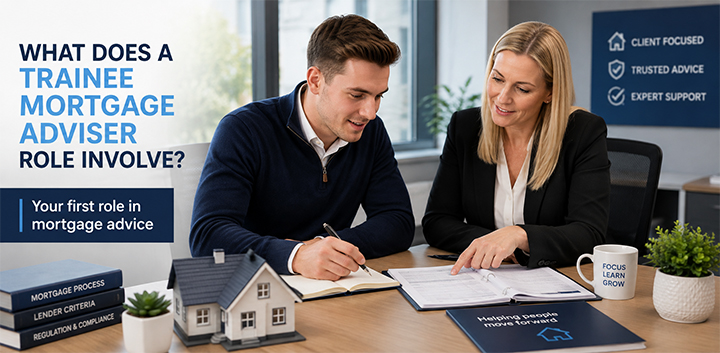 Trainee mortgage adviser learning from an experienced adviser in their first mortgage advice role
