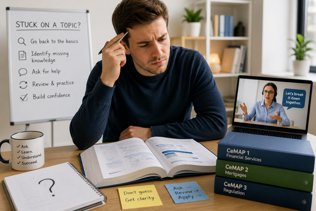 CeMAP learner getting tutor support with a difficult study topic