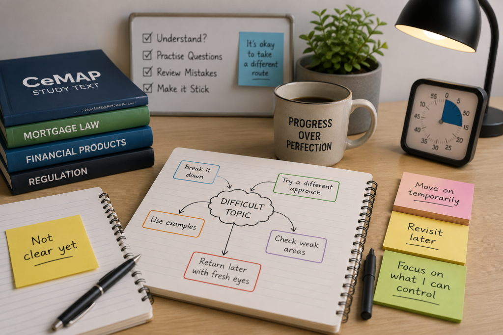 CeMAP study strategies for dealing with a difficult topic, including breaking it down, using examples and revisiting it later.